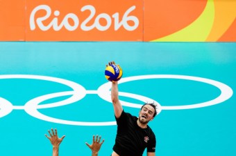 Team Canada's Nick Hoag plays the ball during their men's team volleyball practice ahead of the Olympic games in Rio de Janeiro, Brazil, Wednesday August 3, 2016. COC Photo/Mark Blinch