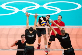 Team Canada's Steve Marshall plays the ball during their men's team volleyball practice ahead of the Olympic games in Rio de Janeiro, Brazil, Wednesday August 3, 2016. COC Photo/Mark Blinch