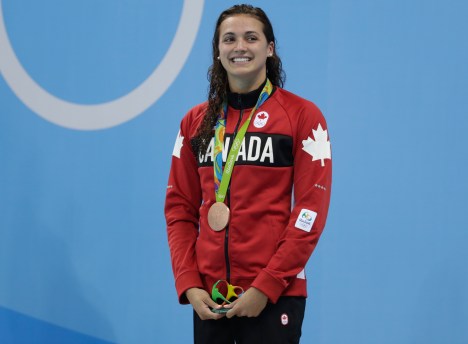 Kylie Masse with her Olympic bronze medal at Rio 2016 after the 100m backstroke on August 8, 2016. COC Photo/Jason Ransom