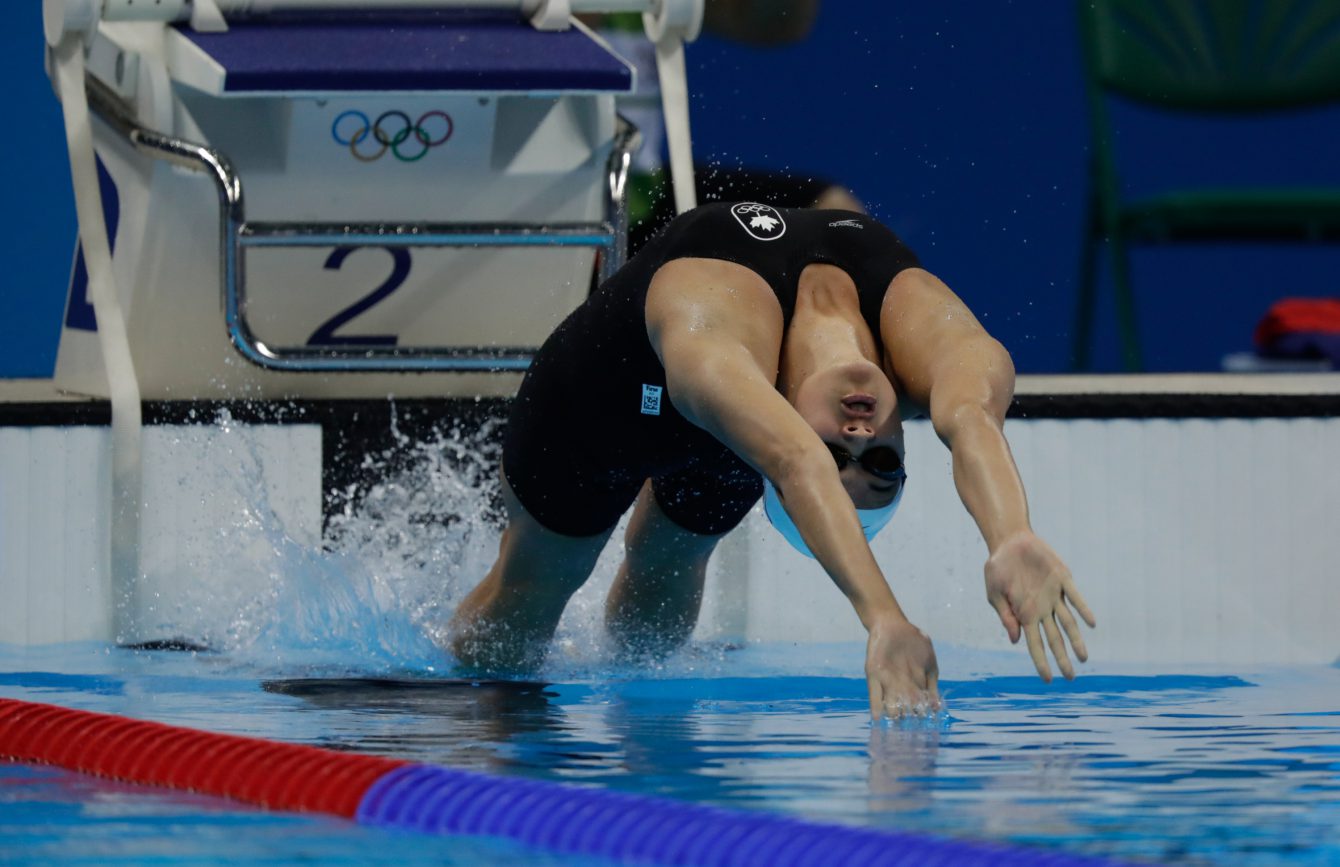 Canada's Kylie Masse competes in the during women's 100 backstroke semifinal swimming at the Olympic games in Rio de Janeiro, Brazil, Monday August 8, 2016. COC Photo/Mark Blinch