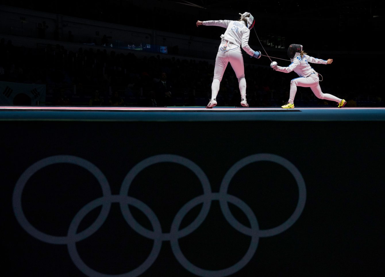 Canadian fencer Leonora Mackinnon fights for points against Rossella Flamingo of Italy during the Olympic games in Rio de Janeiro, Brazil, Saturday, August 6, 2016. Mackinnon lost 15-8. COC Photo by Jason Ransom