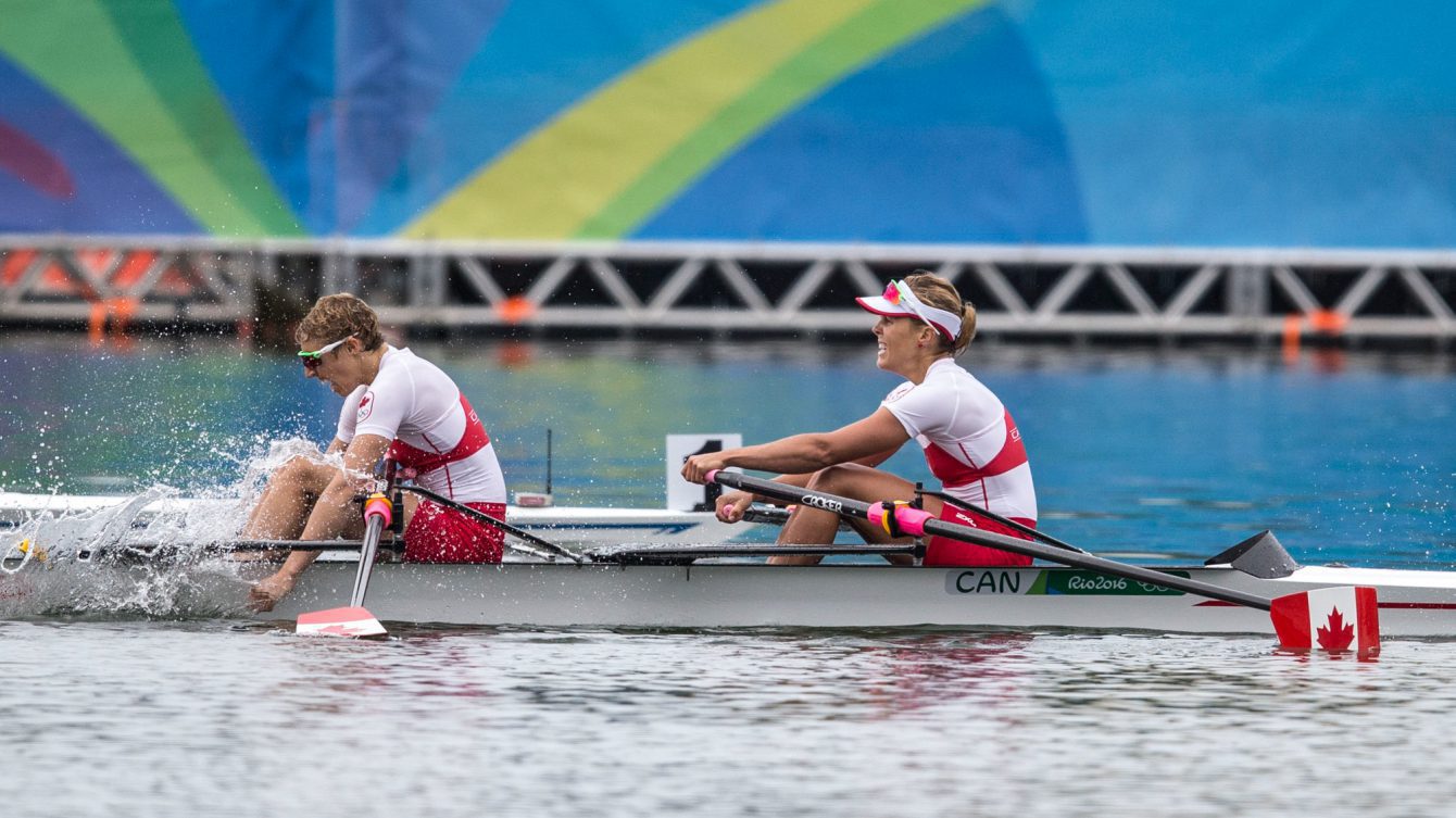 Team Canada's Patricia Obee and Lindsay Jennerich win silver during the women's double sculls final at Lagoa Rowing Stadium, Rio de Janeiro, Brazil, Friday August 12, 2016. COC Photo/David Jackson