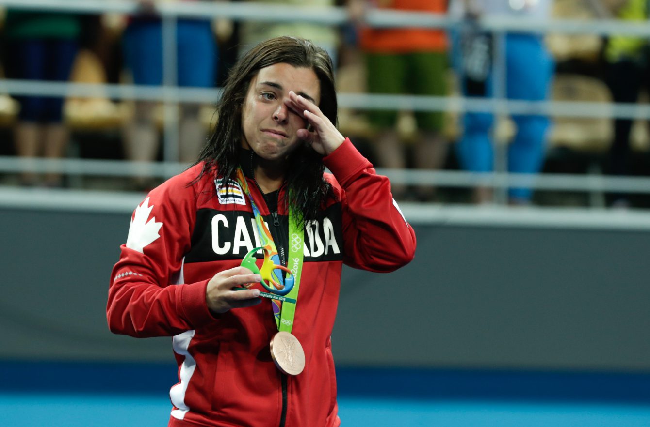 Meaghan Benfeito with her bronze medal from the womens 10m platform final at the Rio 2016 Olympic Games on August 18, 2016.(COC photo/ Jason Ransom)