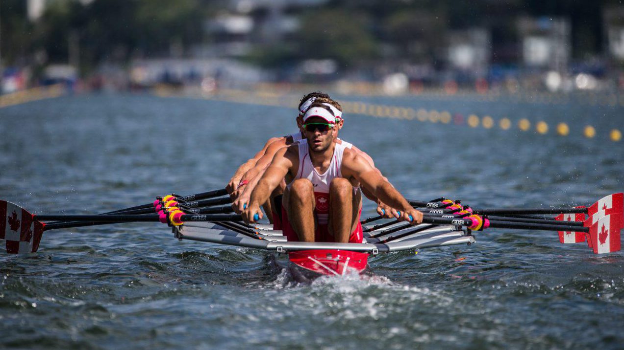 Team Canada's in the mens quad sculls B-final race at Lagoa Rowing Stadium, Rio de Janeiro, Brazil, Thursday August 11, 2016. COC Photo/David Jackson
