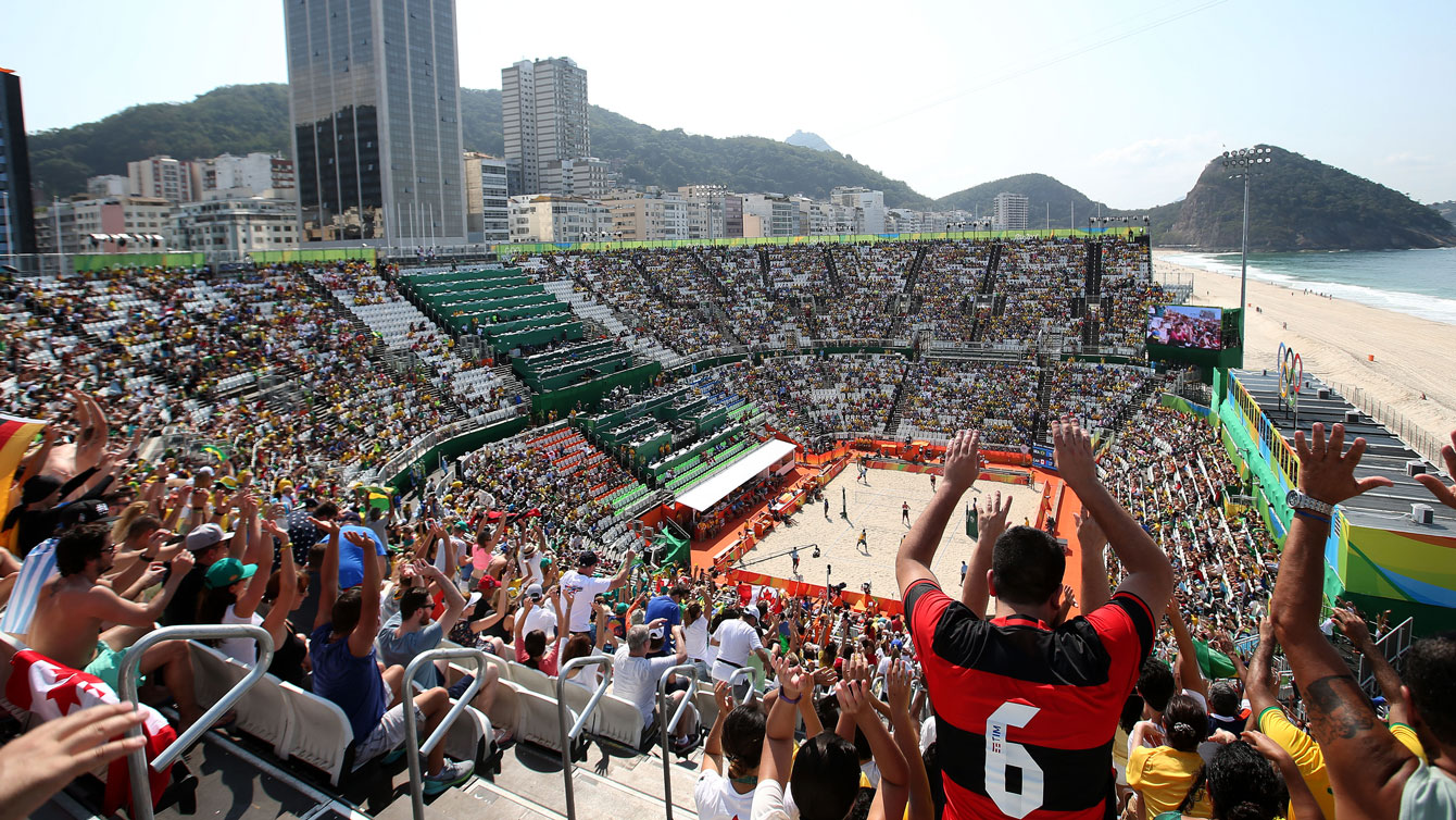 Canada vs. Brazil match at Copacabana beach, Rio 2016, August 9, 2016 / Photo via FIVB