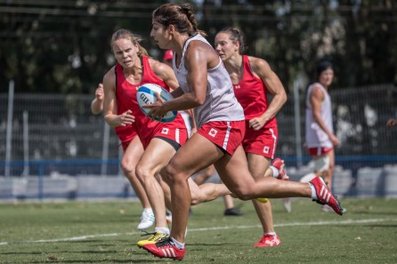 Team Canada's Bianca Farella does drills during women's rugby team practice ahead of the Olympic games in Rio de Janeiro, Brazil, Tuesday August 2, 2016. COC Photo/David Jackson