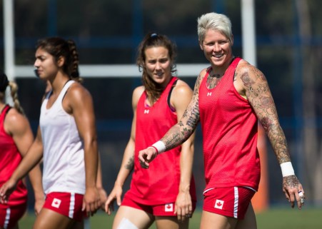 Team Canada's Jen Kish looks on during women's rugby practice ahead of the Olympic games in Rio de Janeiro, Brazil, Tuesday August 2, 2016. COC Photo/Mark Blinch