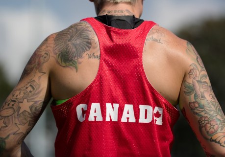 Team Canada's Jen Kish looks on during women's rugby practice ahead of the Olympic games in Rio de Janeiro, Brazil, Tuesday August 2, 2016. COC Photo/Mark Blinch