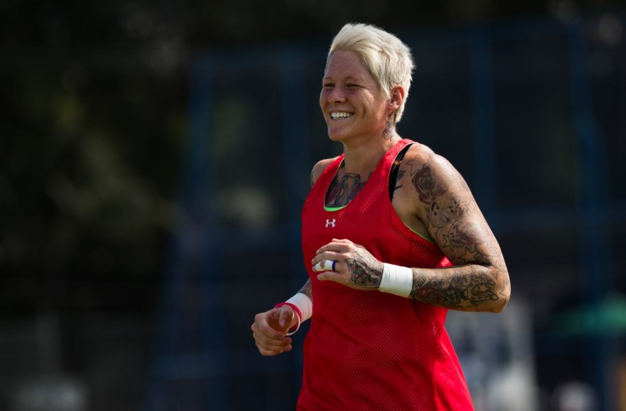 Team Canada's Jen Kish smiles during women's rugby practice ahead of the Olympic games in Rio de Janeiro, Brazil, Tuesday August 2, 2016. COC Photo/Mark Blinch