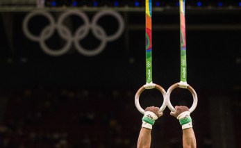 Canada's Scott Morgan performs on the rings during men's artistic gymnastics qualifying at the Olympic games in Rio de Janeiro, Brazil, Saturday August 6, 2016. COC Photo/Mark Blinch