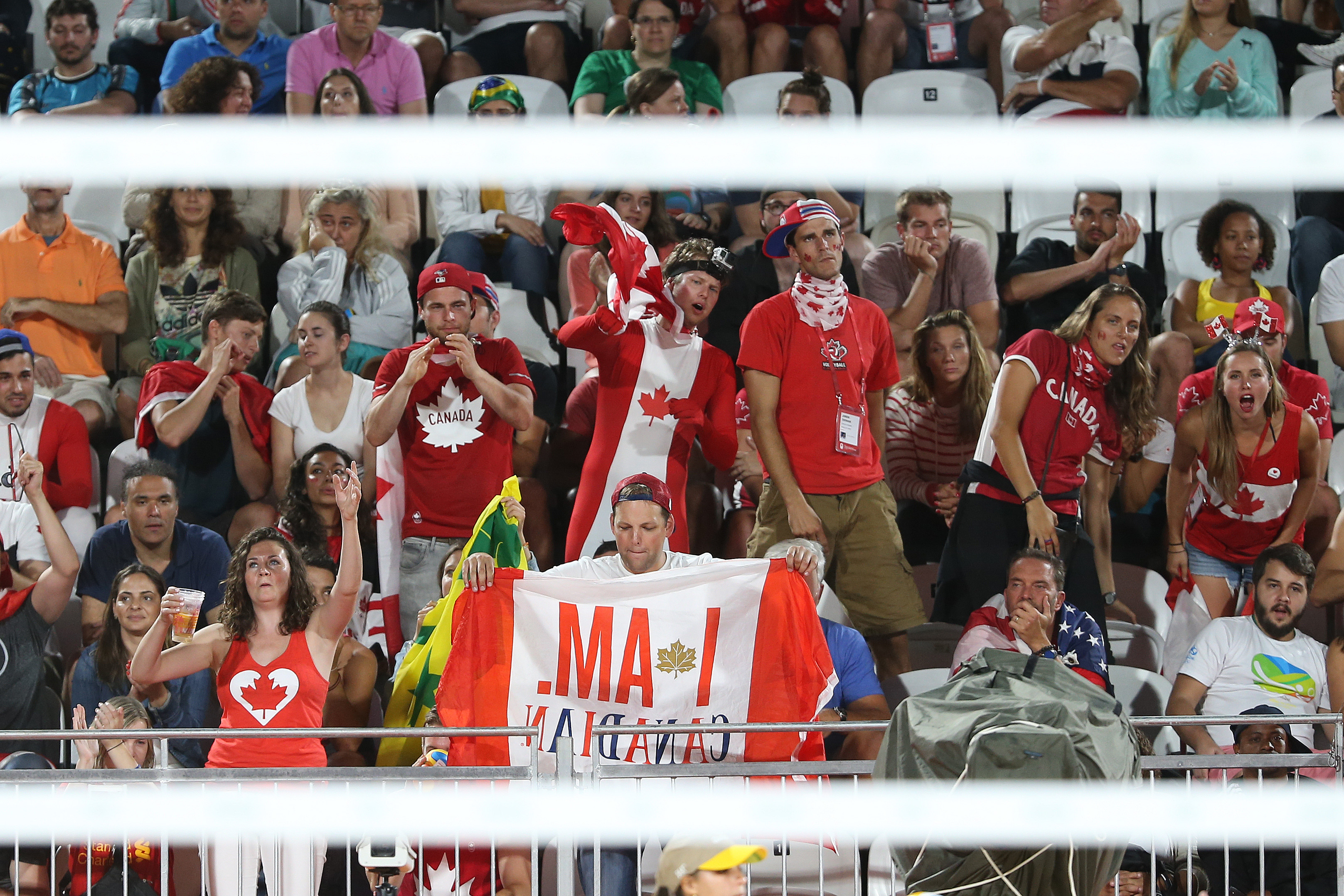 Supporters of Team Canada at the Rio 2016 beach volleyball tournament, August 6, 2016 / Photo via FIVB