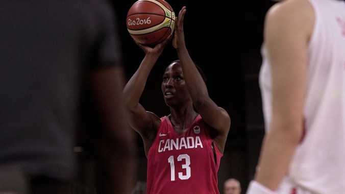 Tamara Tatham attempts a free throw during the Rio 2016 opening women's basketball game on August 6, 2016.