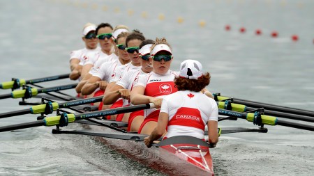 Rio 2016: Women's eight Women's eight boat consisting of Lesley Thompson-Willie, Lauren Wilkinson, Natalie Mastracci, Caileigh Filmer, Lisa Roman, Christine Roper and Cristy Nurse competing in heat one of women's eight. August 8, 2016.