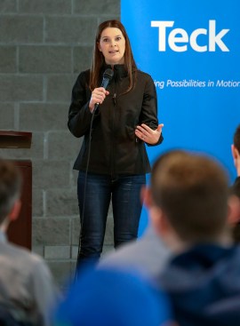 Jennifer Botterill speaks to coaches at the Teck Coaching Series in Kamloops, BC on December 3, 2016 (Photo: Allen Douglas)