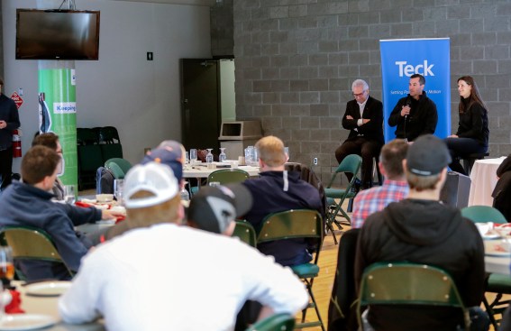 Tom Renney, Marty Turco and Jennifer Botterill speak to coaches at the Teck Coaching Series in Kamloops, BC on December 3, 2016 Photo: Allen Douglas