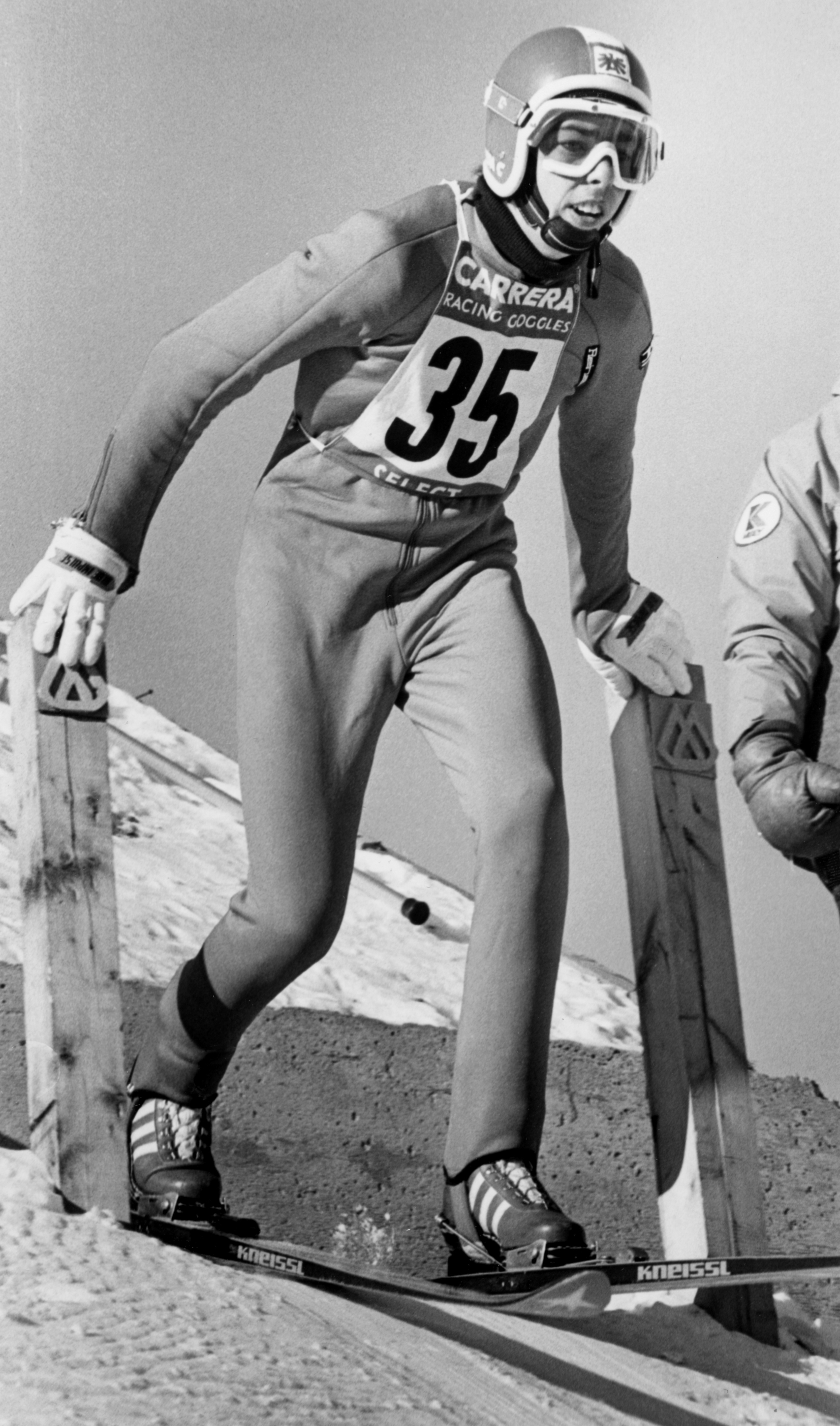 Horst Bulau of Ottawa starts down the takeoff on his way to winning the jumping competition at the World Junior Nordic Championships at Mont-Sainte-Anne in Beaupr, Que., on Sunday, Feb. 18, 1979. Bulau won the competition with 240.4 points. THE CANADIAN PRESS/Chuck Stoody