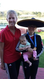 Lynda Kiejko (with the sombrero) and her daughter Olivia at the Pan American Championships in 2014. Photo: Lisa Borgerson