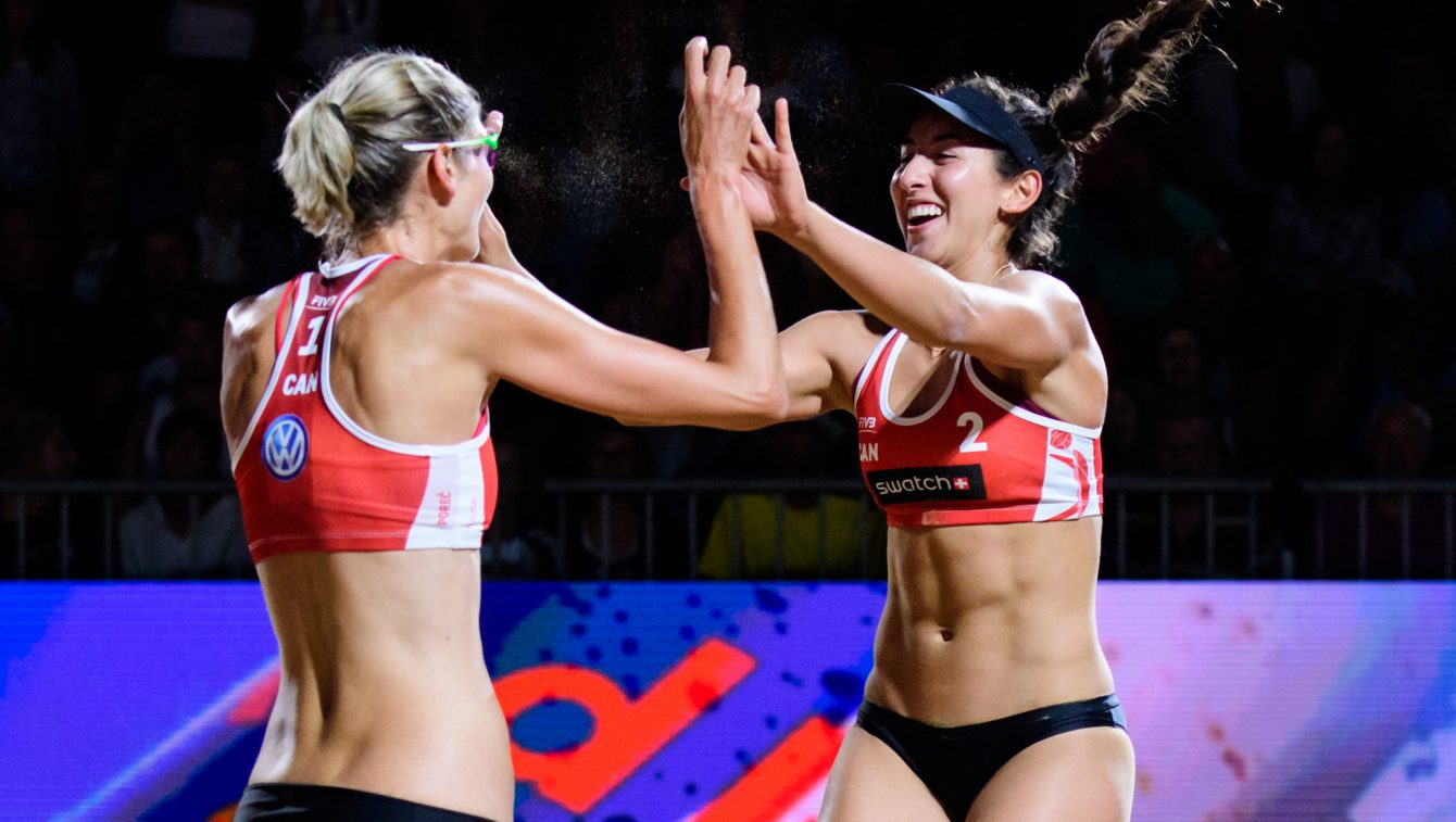 Melissa Humana-Paredes (right) and Sarah Pavan in action at the 2017 Porec Major Series event. Photo: FIVB.