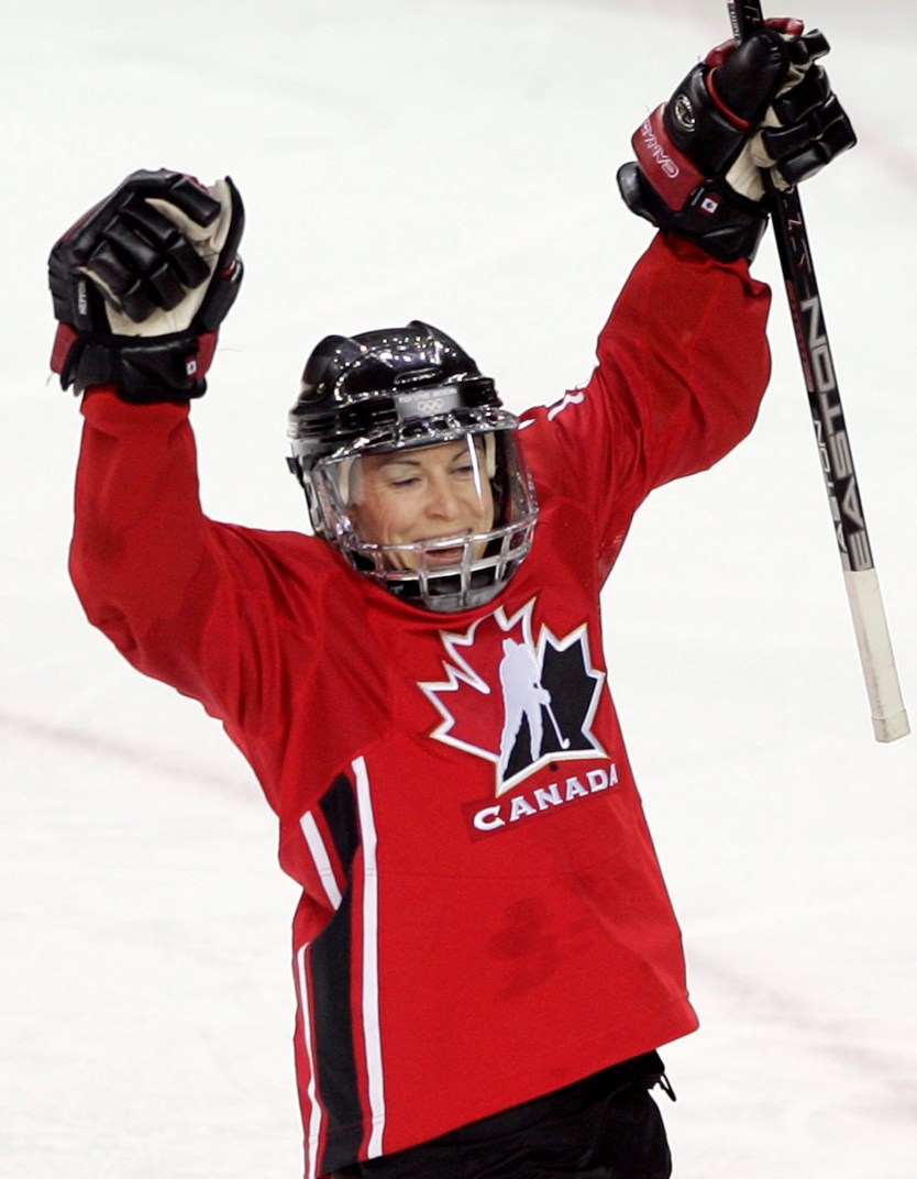 Canada's Jayna Hefford celebrates her goal