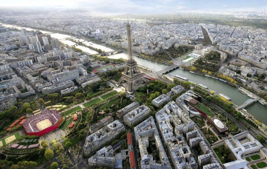 Artist's rendering of the beach volleyball venue on the Champs-de-Mars near the Eiffel Tower (Photo: Paris 2024)