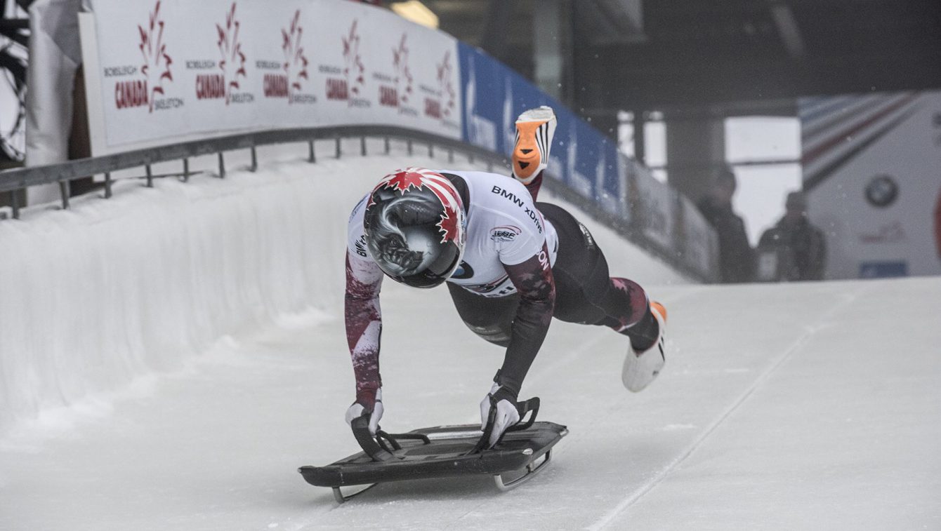 Team Canada - Jane Channell starts her run at the IBSF World Cup stop in Whistler