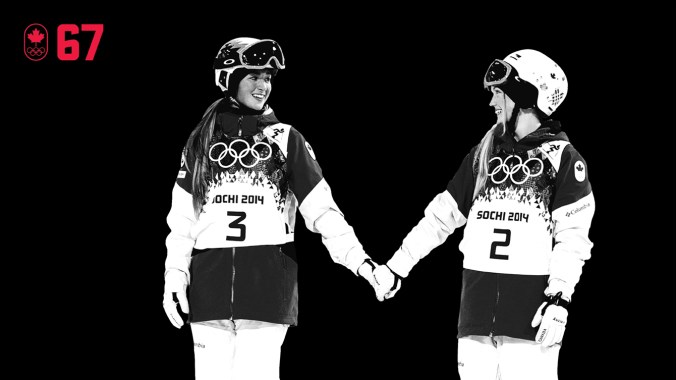 They’re competitors who are also each other’s biggest supporters. At Sochi 2014, Justine, Chloé, and Maxime Dufour-Lapointe were just the third sibling trio to compete in the same individual Winter Olympic event. After Justine and Chloé won moguls gold and silver, they held hands in a moment of sisterly love before stepping on the podium. BE UNITED