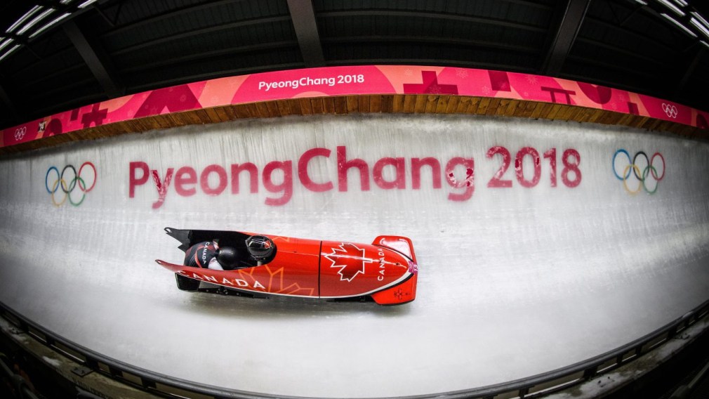 Fish eye lens of bobsleigh on track