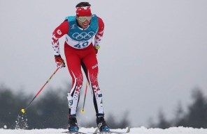 Cross country skier skis in classical technique