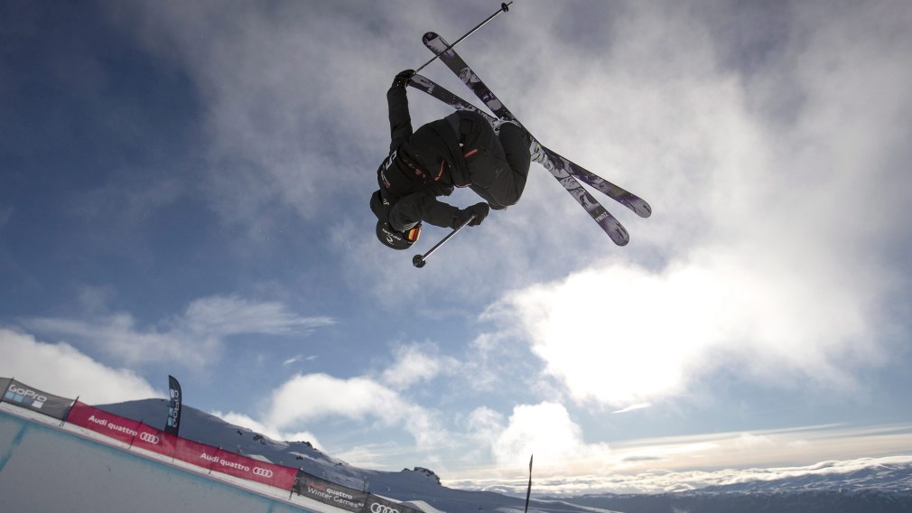 Simon d'Artois executing a ski trick