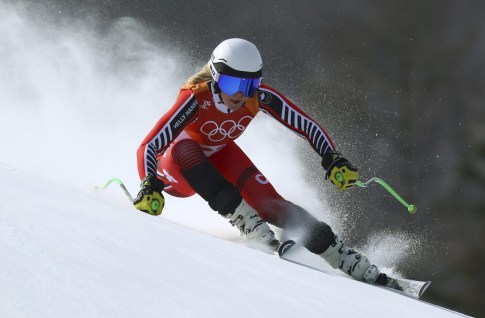 Canada's Roni Remme competes in the women's downhill at the 2018 Winter Olympics in Jeongseon, South Korea, Wednesday, Feb. 21, 2018. (AP Photo/Alessandro Trovati)