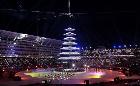 Pyeongchang Olympics Closing Ceremony Lighting of the prayer pagoda during the closing ceremonies at the 2018 Pyeongchang Olympic Winter Games in Pyeongchang, South Korea, on Sunday, February 25, 2018. THE CANADIAN PRESS/Nathan Denette