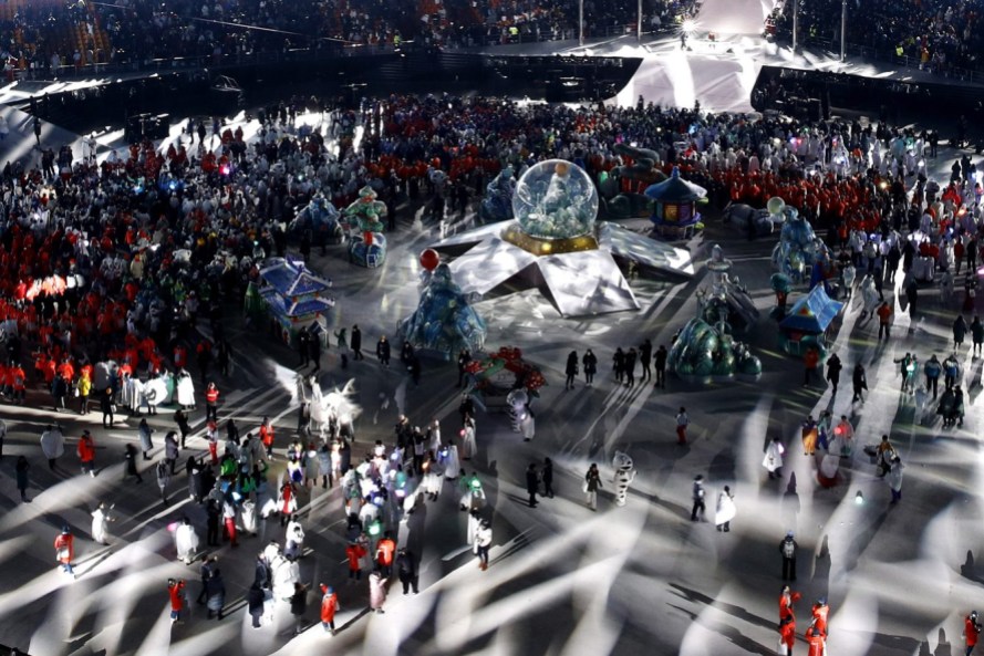 Pyeongchang Olympics Closing Ceremony Athletes and performers leave the closing ceremony of the 2018 Winter Olympics in Pyeongchang, South Korea, Sunday, Feb. 25, 2018. (AP Photo/Charlie Riedel)