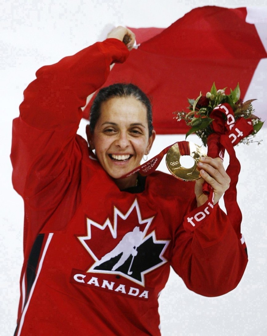 Canada's Danielle Goyette shows off her medal