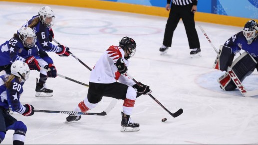 DAJ_1929 Team Canada for women's ice hockey during the gold medal game at PyeongChang 2018 on February 22, 2018. (Photo by David Jackson/COC)