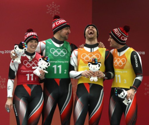 DAJ_1938 (1) Team Canada Luge Rely team wins Silver at the Alpensia Sliding Centre during the Winter Olympic Games, in Pyeongchang, South Korea, Thursday, February 15, 2018. Photo/David Jackson