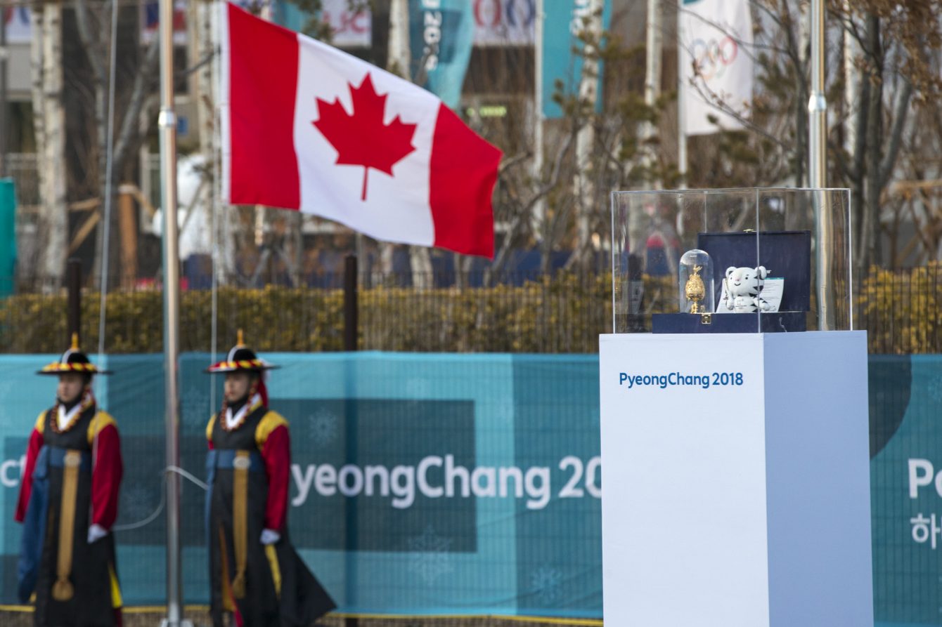 Canadian flag in the air