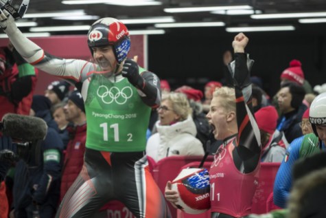 DAJ_20180215_TEAMCANADA_0013024 Team Canada Luge Relay team wins Silver at the Alpensia Sliding Centre during the Winter Olympic Games, in Pyeongchang, South Korea, Thursday, February 15, 2018. Photo/David Jackson
