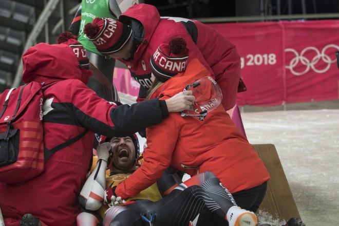 DAJ_20180215_TEAMCANADA_0013028 Team Canada Luge Rely team wins Silver at the Alpensia Sliding Centre during the Winter Olympic Games, in Pyeongchang, South Korea, Thursday, February 15, 2018. Photo/David Jackson
