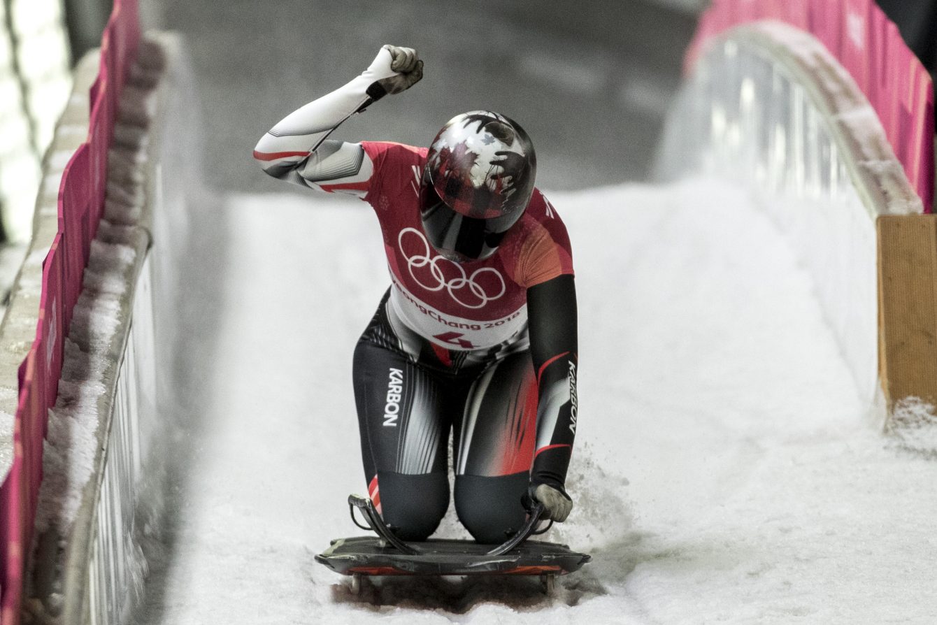 Team Canada's ladies Skeleton athlete Elisabeth Vathje races in the final heat at Alpensia Sliding Centre during the Winter Olympic Games, in Pyeongchang, South Korea, Saturday, February 17, 2018. Photo/David Jackson
