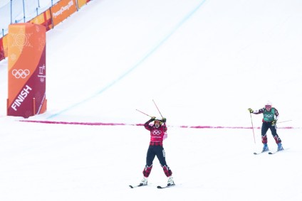 Team Canada's Kelsey Serwa and Brittany Phelan win Gold and Silver in the Ladies Ski Cross at Phoenix Snow Park during the PyeongChang 2018 Olympic Winter Games in Bokwang, South Korea, Friday, February 23, 2018. COC – David Jackson
