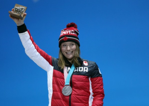DAJ_4818 Canada's Brittany Phelan collects her silver medal in ski cross at the PyeongChang 2018 Olympic Winter Games in Korea, Friday, February 23, 2018. THE CANADIAN PRESS/HO - COC Ð David Jackson