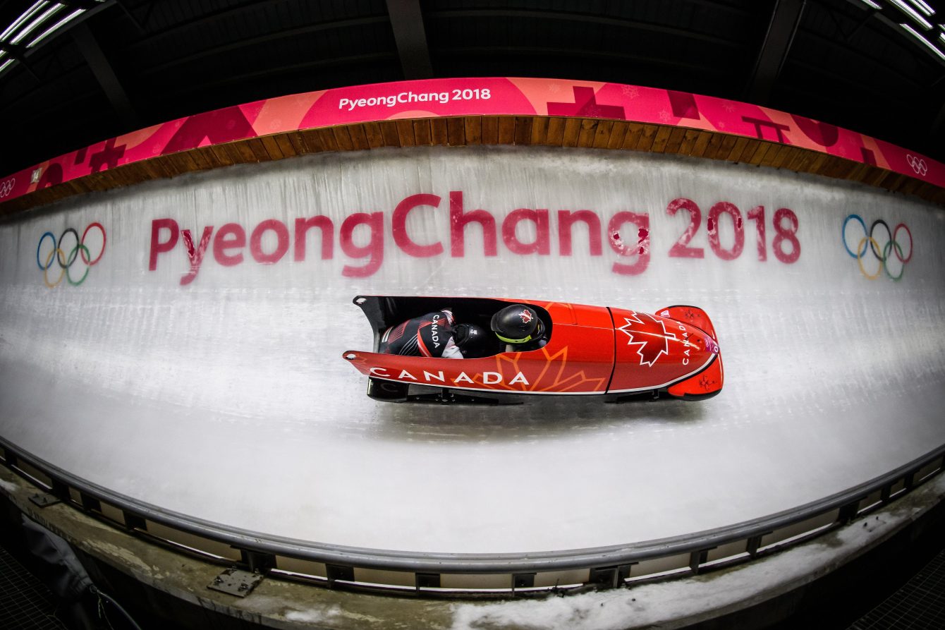Kaillie Humphries and Phylicia George compete in the women's bobsleigh at the 2018 Winter Olympic Games in Pyeongchang