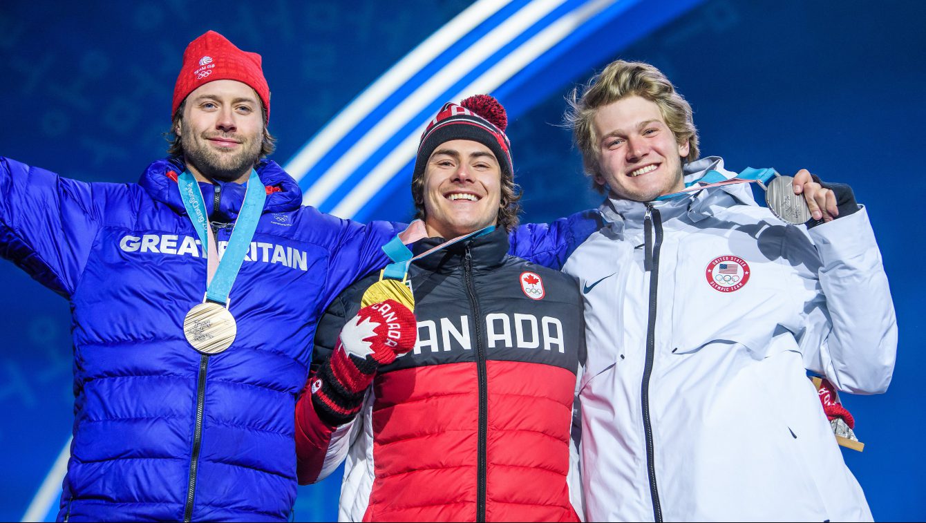 GANGNEUNG, SOUTH KOREA - FEBRUARY 24: Sébastien Toutant receives his Olympic gold medal, after finishing first in the Snowboard Big Air at the PyeongChang Olympic Plaza during the PyeonChang Olympic Winter Games in Gangneung, South Korea on February 24, 2018. (Photo by Vincent Ethier/COC)