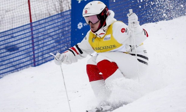 Mikael Kingsbury races over moguls