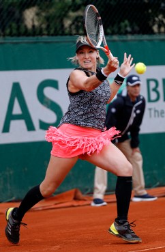 France Tennis French Open Bethanie Mattek-Sands of the U.S. returns the ball