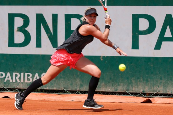 France Tennis French Open Bethanie Mattek-Sands of the U.S. returns the ball