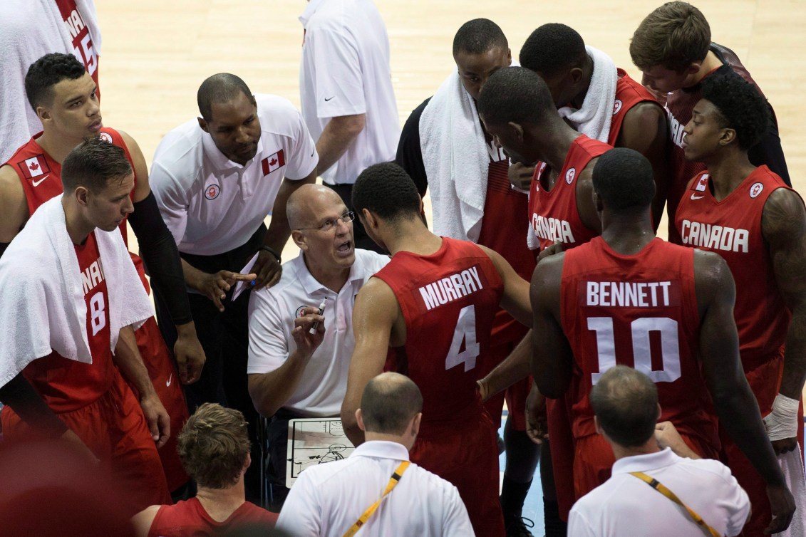 Canada coach Jay Triano leads a huddle