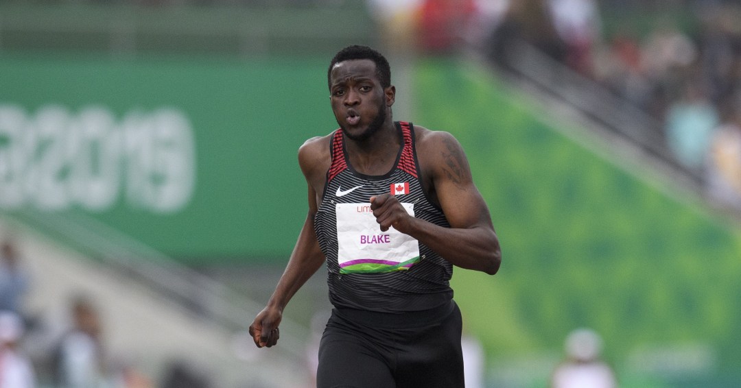 Jerome Blake of Canada competes in the men's 200m final at the Lima 2019 Pan American Games.