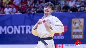 Canadian wrestler celebrating