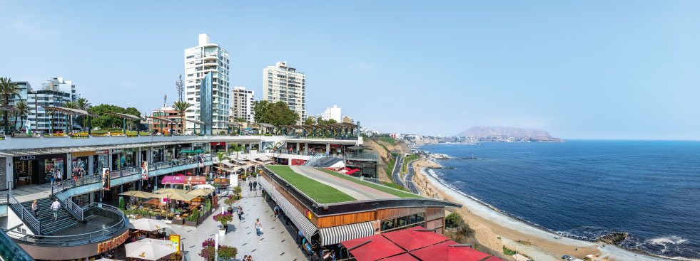 Shopping centre with a beach view